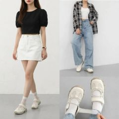 バックル メリージェーン スニーカー ベルクロ シャーリング 厚底 スニーカー 240 バレエコア