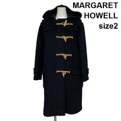■ マーガレットハウエル MARGARET HOWELL ダッフルコート ロングコート 長袖 フード 木製トグル 黒 毛混 2 M 9号 レディース S6M226
