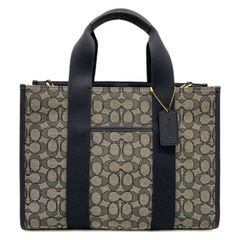 COACH(コーチ) トートバッグ スミストート CY367 ダークネイビー×グレー シグネチャー柄 レザー