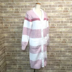 極美品 gelato pique ロングカーディガン フリーサイズ ホワイト×ピンク 310