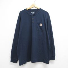 XL/古着 カーハート Carhartt 長袖 Tシャツ メンズ 胸ポケット 大きいサイズ コットン ヘンリーネック ネイビー 26oct06