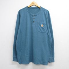 XL/古着 カーハート Carhartt 長袖 Tシャツ メンズ 胸ポケット 大きいサイズ ヘンリーネック ライトブルー 霜降り 26oct06