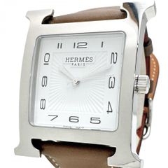 【HERMES/エルメス】HH1.810 腕時計 ステンレススチール/レザー クオーツ ホワイト文字盤/ブラウンレザーベルト メンズ 【中古】【真子質店】【GD】