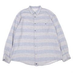 パパスPapas コットンガーゼボーダー長袖シャツ グレー水色52LL