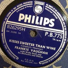 78RPM/SP Frankie Vaughan, Wally Stott & Kisses Sweeter Than Wine / Rock-a-chicka PB775 PHILIPS