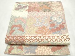 平和屋着物●六通柄袋帯　唐織　草花文　金糸　正絹　逸品　CABN2666hy
