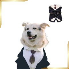 【新品】 MEIAOJIA 犬 スーツ ネクタイ セット タキシード着 服 襟 フォーマル 蝶ネクタイ 誕生日 結婚式 パーティー 記念撮影 大型犬(紺,7L)
