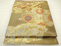 平和屋着物●西陣　川島織物　六通柄　本袋帯　花鳥文　金糸　正絹　逸品　AABM4860pf
