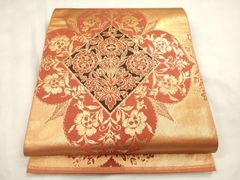 平和屋着物●西陣　川島織物　六通柄　本袋帯　菱花文　金糸　正絹　逸品　CABN3795dy