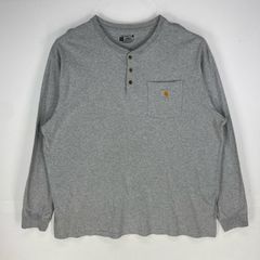 古着 カーハート Carhartt 長袖Tシャツ ポケット ハーフボタン ワンポイントロゴ ロングスリーブ 2XL  グレー系 メンズ