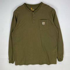 古着 カーハート Carhartt 長袖Tシャツ ワンポイント ポケット ヘンリーネック ロングスリーブ XL TALL  ブラウン系 メンズ