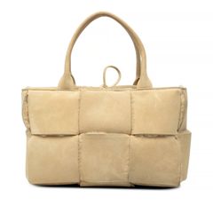 ボッテガヴェネタ マキシイントレチャート アルコトート トートバッグ ベージュ スウェード ムートン レディース BOTTEGAVENETA【1-0292235】