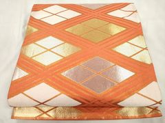 平和屋着物●西陣　川島織物　全通柄袋帯　菱文　金銀糸　正絹　逸品　CABN9651dy
