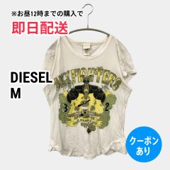 DIESEL ディーゼル Tシャツ/カットソー M ホワイト 無地 前面プリント ミドル丈 半袖 クルーネック(丸首) レディース