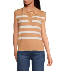 スカイズアブルー レディース トップス シャツ Vネック プリント ノースリーブ ニット Skies Are Blue Knit Striped Print VNeck Sleeveless Top