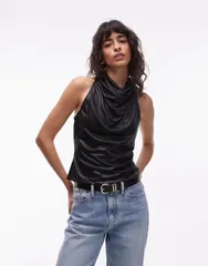 エイソス レディース トップス タンクトップ トール ASOS DESIGN cowl neck metallic tank top Black ブラック