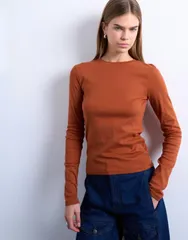 トップショップ レディース トップス Tシャツ Topshop long sleeveryday tee in rust BROWN ブラウン