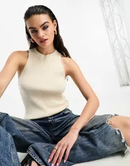セレクティッド レディース トップス ベスト ニット Selected Femme racer neck knit tank top in cream CREAM クリーム