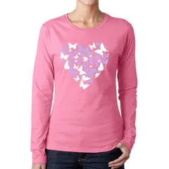 エルエーポップアート レディース トップス Tシャツ LA Pop Art Butterfly Heart Womens Word Art Long Sleeve TShirt Pink ピンク