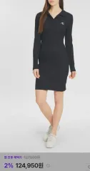 Calvin Klein レディース ロングスリーブ ブラック ポロ ワンピース