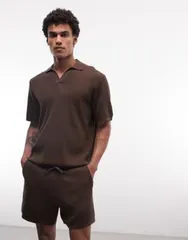 エイソス メンズ ボトムス ハーフパンツ・ショーツ ショートパンツ ニット ASOS DESIGN knit airtex shorts BROWN ブラウン