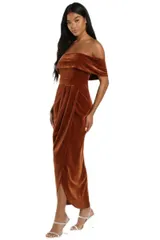 マキシスマーチ レディース トップス ワンピース ギャザー ミディ ベルベット Maxxis Merch Womens Off Shoulder Velvet Midi Dress Elegant S