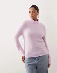 アレンジ レディース アウター ニット・セータートルネック ウール ARRANGE Curve merino wool turtleneck top in light Pink ピンク