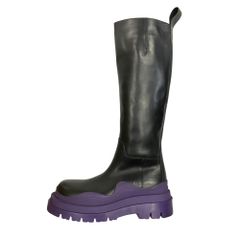 未使用 BOTTEGAVENETA ボッテガヴェネタ TIRE BOOTS ロング タイヤブーツ 厚底 シューズ 靴 37/24cm 黒 ブラック 紫 パープル レディース 古着 中古 USED