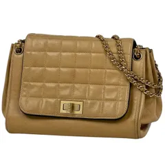 シャネル CHANEL ショルダーバッグ 2.55ライン チョコバー Wチェーン レザー ベージュ レディース 【中古】