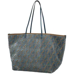 フェンディ FENDI トートバッグ ロール ラージ リバーシブル ズッカ柄 キャンバス ブルー ブラウン 8BH425 レディース 【中古】