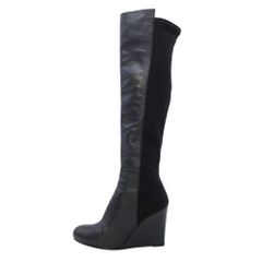 良品 STUART WEITZMAN スチュートワイツマン 切替 ニーハイブーツ 厚底 ウェッジソール ロングブーツ シューズ 36/22.5cm 黒 レディース 古着 中古 USED