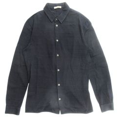 美品 BOTTEGAVENETA ボッテガヴェネタ コットン シャツ カットソー 長袖 チェック柄 サイズ46 紺 ネイビー メンズ 古着 中古 USED