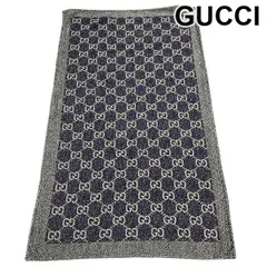 ● グッチ GUCCI タオルケット 寝具 肌掛け 日用品 GG柄 白 パープル 黒 コットン ユニセックス 6W382