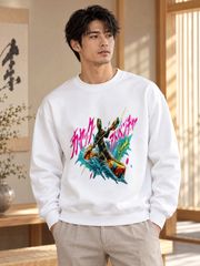 メンズ クルーネックスウェット カヤックアドベンチャー カラフルスポーツアート和文字デザインプリント 柔らか素材 カジュアル アウトドア風 秋冬トレーナー