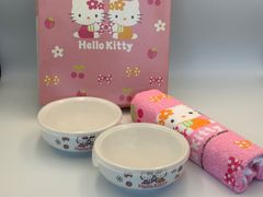 超希少 当時物 新品箱付 ハローキティ タオル＆パックボール 2個セット 平成 레트로 산리오 密閉保存容器 陶器製キティ