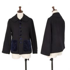 トリコ 꼼데가르송 tricot COMME des GARCONS ベロアポケットラウンドカラージャケット 濃紺S
