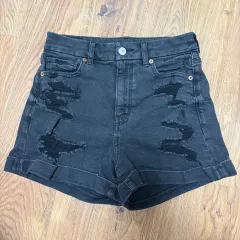アメリカンイーグル ブラックデニム ハイウエスト デニム ショーツ パンツ