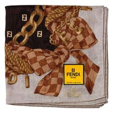 未使用 フェンディ ハンカチ ズッカ スカーフ ロゴ ブラウン　コットン 綿　100％　レディース　FENDI