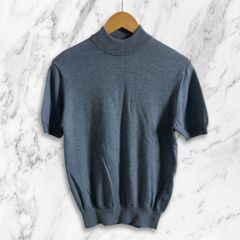 80s 90s vintage 레트로 YALIE イエーリー京都 ハイネック 半袖 ニット セーター 水色 MERINO WOOL 100% メリノウール M