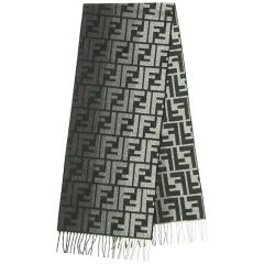【中古A】フェンディ　FENDI　ウール/カシミヤ　マフラー　ズッカ柄/FF柄　FXS471　ブラック/グレー