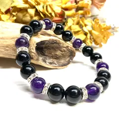 モリオン&アメジスト パワーストーン ブレスレット 天然石ブレス (シルバー) 10mm メンズ・レディース 厄除け 恋愛運 お守り [3]