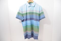 中古 メンズ ジェイリンドバーグ J.LINDEBERG 半袖ポロシャツ M 水色 ボーダー