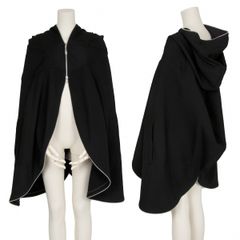 꼼데가르송 COMME des GARCONS ウールギャバサークルジップポンチョ 黒F
