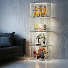 フィギュアケース 収納ボックス 4個セット 組み立て式 マグネット式扉 アクリル フィギュア棚 コレクションケース クリア 積み重ね可能 防水防塵★ 1b84a576