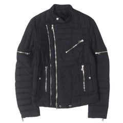 【美品】BALMAIN バルマン ジャケット ネイビー 紺 M セミダブルライダース バイカー ダウンジャケット W5HT843B923 フランス製 アウター ブルゾン 上着【メンズ】【中古】