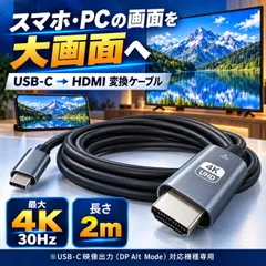 USB Type-C HDMI 変換ケーブル 約2m 4K 30Hz USB-C ミラーリング iPhone iPad MacBook スマホ テレビ接続 モニター DP Alt Mode対応機種専用