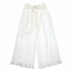 【ドンドン見直し】美品 CHANEL シャネル ココマーク アンカー金具 リボン 裾フリル ロング ワイドパンツ ホワイト IT 38 レディース