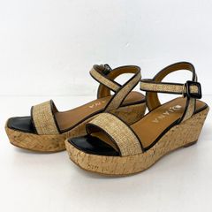 美品 DIANA/ダイアナ サンダル レディース Sサイズ WD ブラック/ベージュ コルクソール 厚底 アンクルストラップ[OL02774]