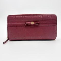 GUCCI グッチ 長財布 シマレザー パープル ラウンドファスナー リボン