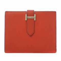 エルメス HERMES 財布 二つ折り □I刻 ベアンコンパクト レザー オレンジ BM ■OH